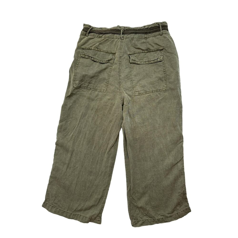 C&C CALIFORNIA Sage Green Linen Lyocell Wide Leg Crop Pants Size 6 Flap Pocket - Picture 2 of 8